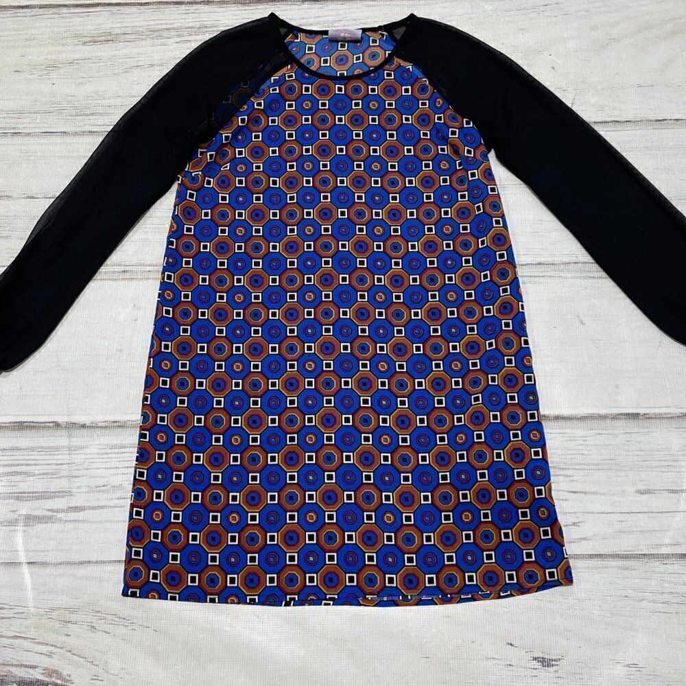 Romeo Juliet Couture Dress Geometric Print Cut Outs Sheer Sleeves Medium
